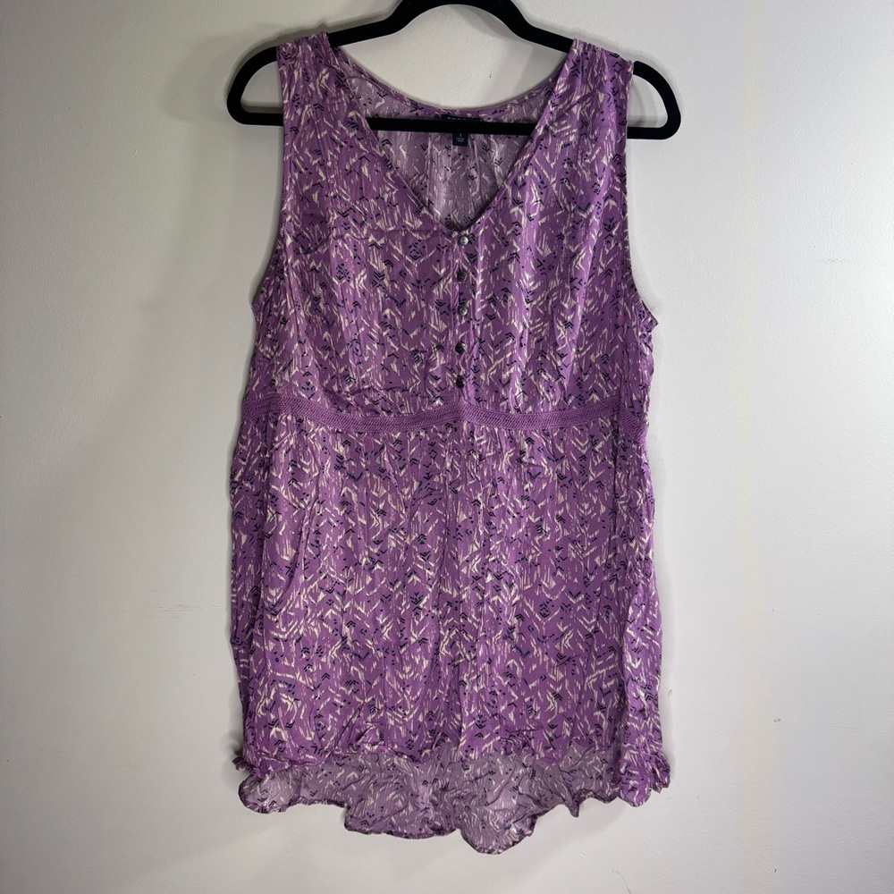 Torrid Purple Sleeveless Babydoll Tank Top Plus Size 1 Boho Ruffle Hem